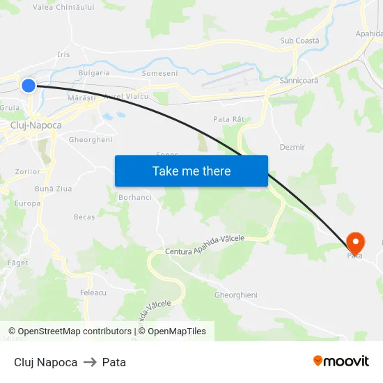 Cluj Napoca to Pata map