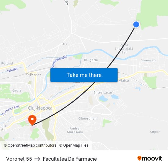 Voroneț 55 to Facultatea De Farmacie map