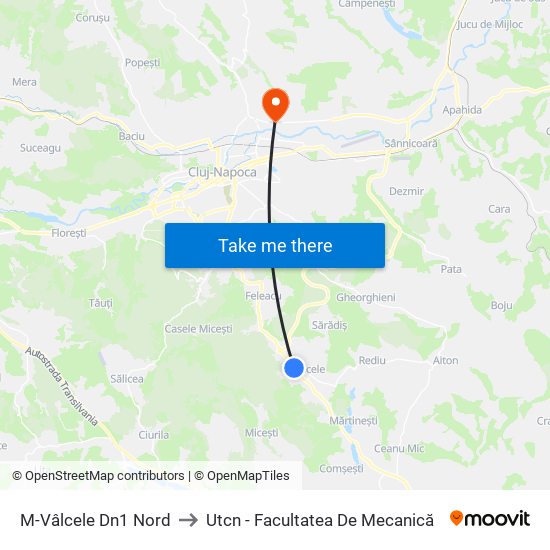 M-Vâlcele Dn1 Nord to Utcn - Facultatea De Mecanică map