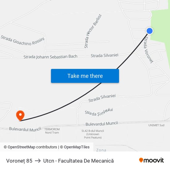 Voroneț 85 to Utcn - Facultatea De Mecanică map