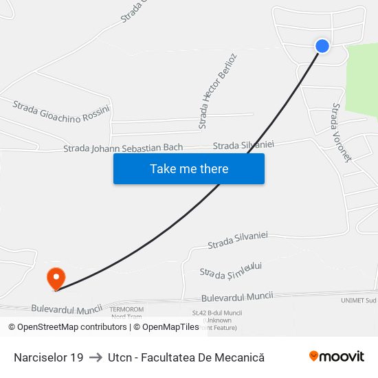 Narciselor 19 to Utcn - Facultatea De Mecanică map