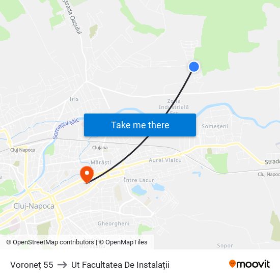 Voroneț 55 to Ut Facultatea De Instalații map