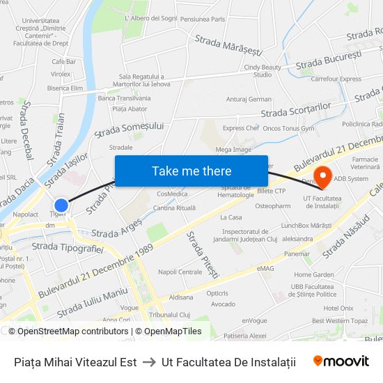 Piața Mihai Viteazul Est to Ut Facultatea De Instalații map