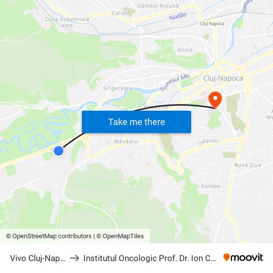 Vivo Cluj-Napoca to Institutul Oncologic Prof. Dr. Ion Chiricuță map