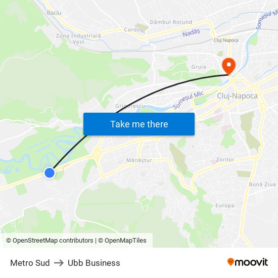 Metro Sud to Ubb Business map