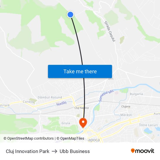 Cluj Innovation Park to Ubb Business map