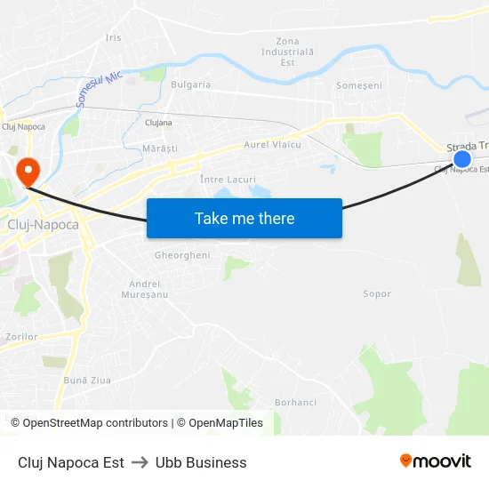 Cluj Napoca Est to Ubb Business map