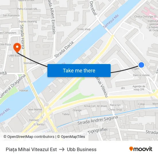 Piața Mihai Viteazul Est to Ubb Business map