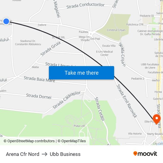 Arena Cfr Nord to Ubb Business map