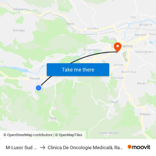 M-Luxor Sud (Florești) to Clinica De Oncologie Medicală, Radiologie Și Fiziologie map