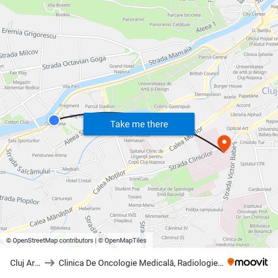 Cluj Arena to Clinica De Oncologie Medicală, Radiologie Și Fiziologie map