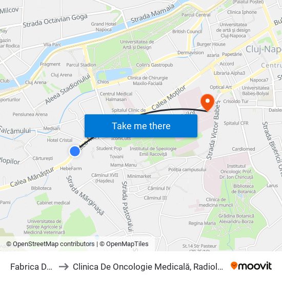 Fabrica De Bere to Clinica De Oncologie Medicală, Radiologie Și Fiziologie map