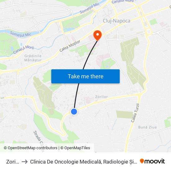 Zorilor to Clinica De Oncologie Medicală, Radiologie Și Fiziologie map