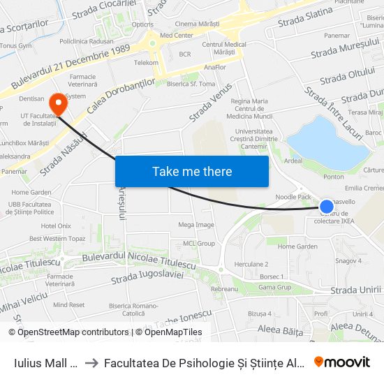 Iulius Mall Vest to Facultatea De Psihologie Și Științe Ale Educației map