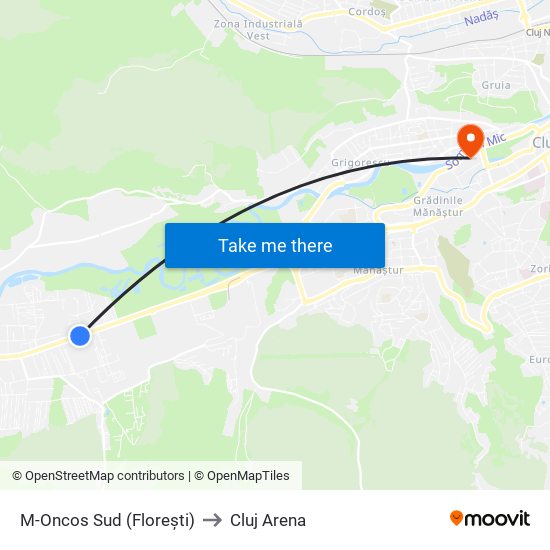 M-Oncos Sud (Florești) to Cluj Arena map