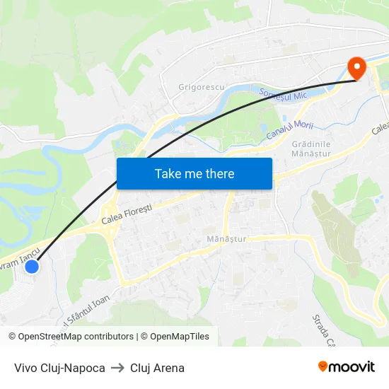 Vivo Cluj-Napoca to Cluj Arena map