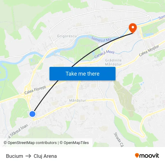 Bucium to Cluj Arena map