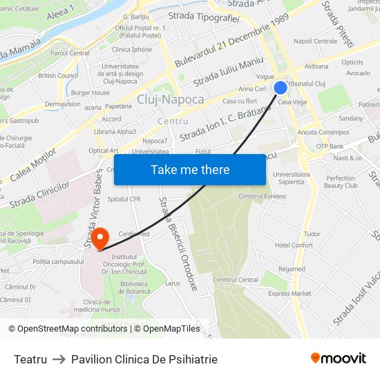 Teatru to Pavilion Clinica De Psihiatrie map