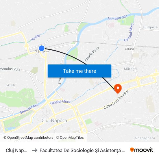 Cluj Napoca to Facultatea De Sociologie Și Asistență Socială map