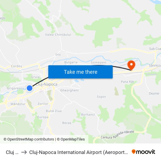 Cluj Arena to Cluj-Napoca International Airport (Aeroportul Internațional Avram Iancu Cluj) map