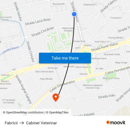 Fabricii to Cabinet Veterinar map