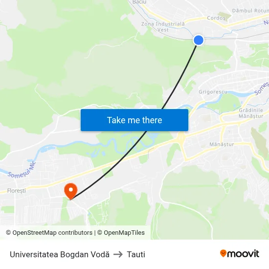 Universitatea Bogdan Vodă to Tauti map