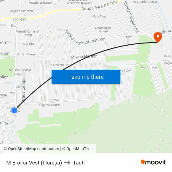 M-Eroilor Vest (Florești) to Tauti map