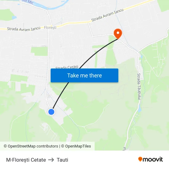 M-Florești Cetate to Tauti map
