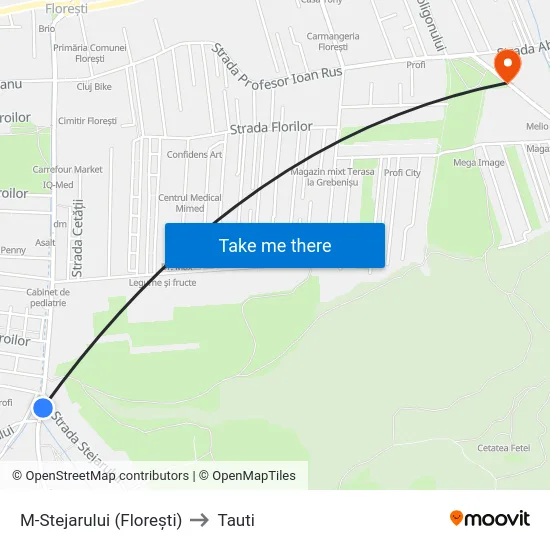 M-Stejarului (Florești) to Tauti map