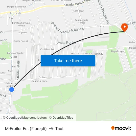 M-Eroilor Est (Florești) to Tauti map