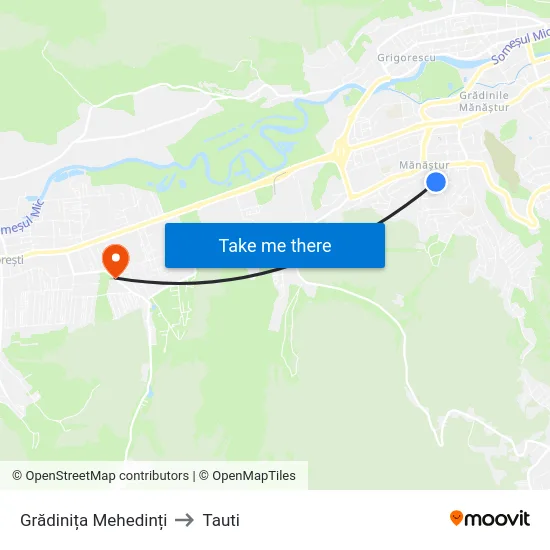 Grădinița Mehedinți to Tauti map