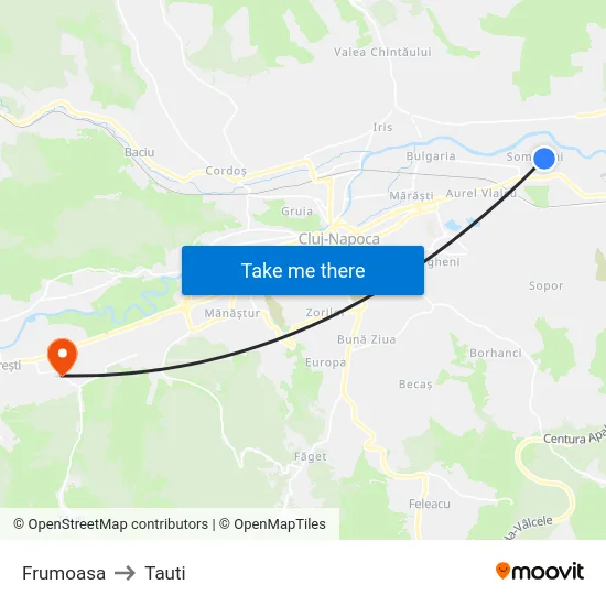 Frumoasa to Tauti map