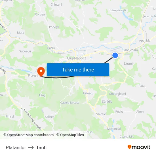 Platanilor to Tauti map
