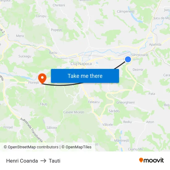 Henri Coanda to Tauti map