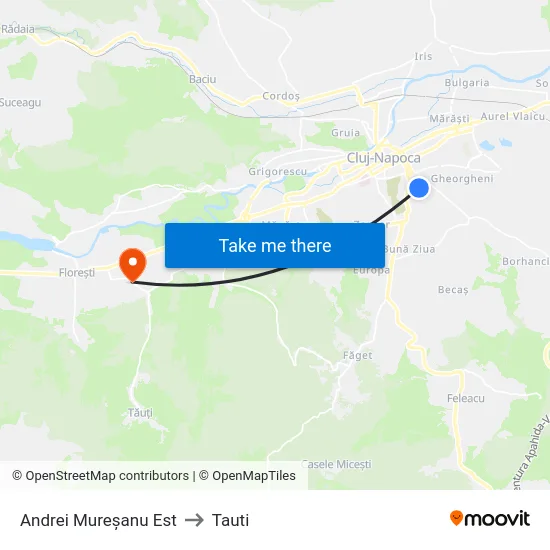 Andrei Mureșanu Est to Tauti map