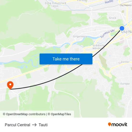 Parcul Central to Tauti map