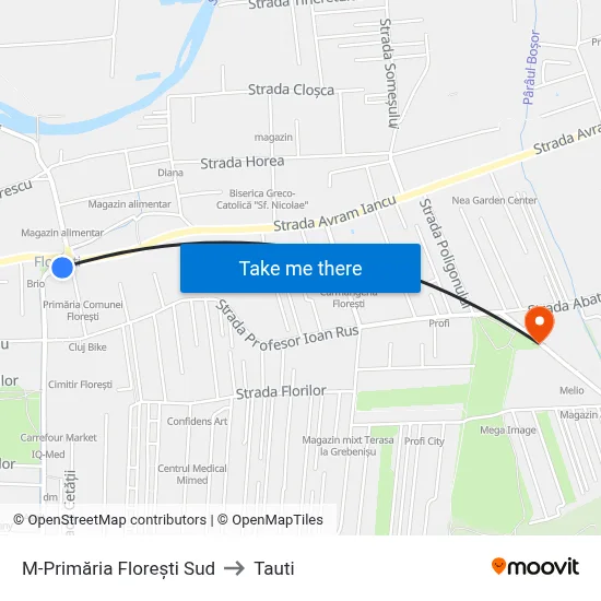 M-Primăria Florești Sud to Tauti map