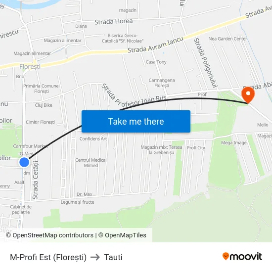 M-Profi Est (Florești) to Tauti map