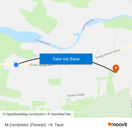 M-Zambilelor (Florești) to Tauti map