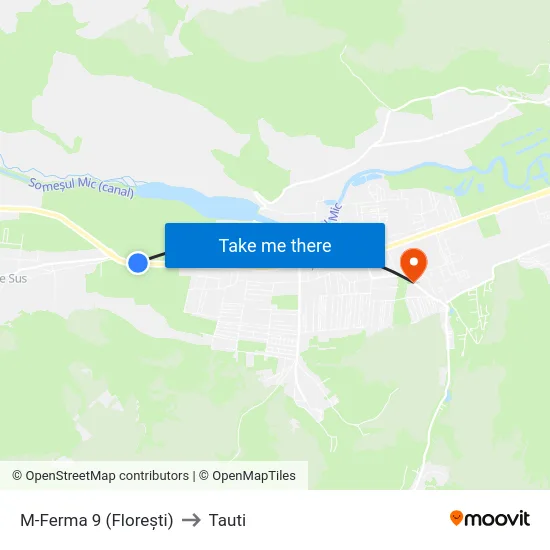 M-Ferma 9 (Florești) to Tauti map