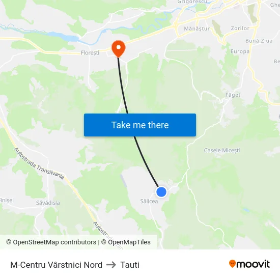 M-Centru Vârstnici Nord to Tauti map