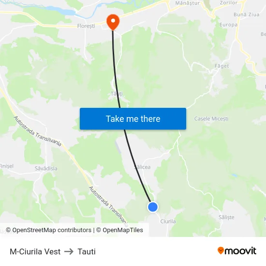 M-Ciurila Vest to Tauti map