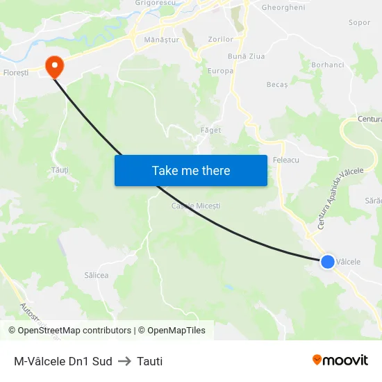 M-Vâlcele Dn1 Sud to Tauti map