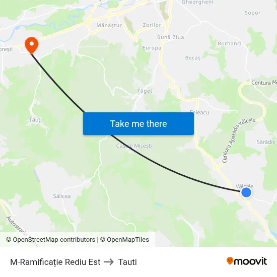 M-Ramificație Rediu Est to Tauti map