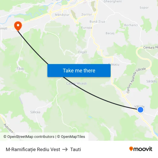 M-Ramificație Rediu Vest to Tauti map