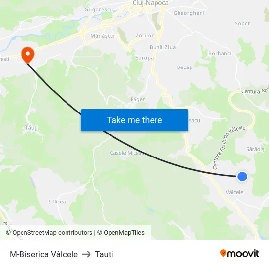 M-Biserica Vâlcele to Tauti map