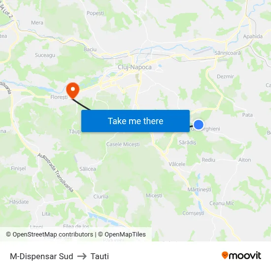 M-Dispensar Sud to Tauti map