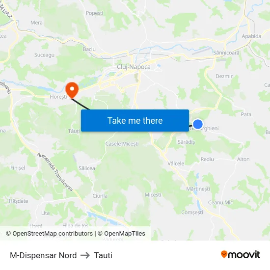 M-Dispensar Nord to Tauti map