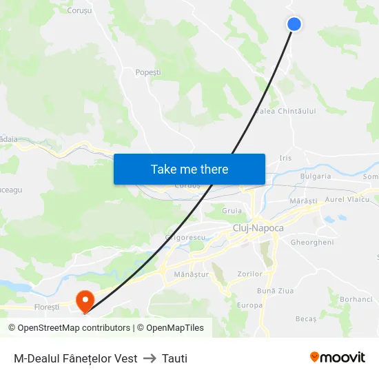 M-Dealul Fânețelor Vest to Tauti map