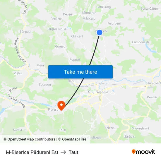 M-Biserica Pădureni Est to Tauti map